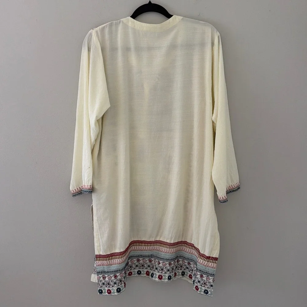 Khaadi Women Embroidered Kurta Tunic Off-White Viscose Cotton Sz 14 Long Sleeve